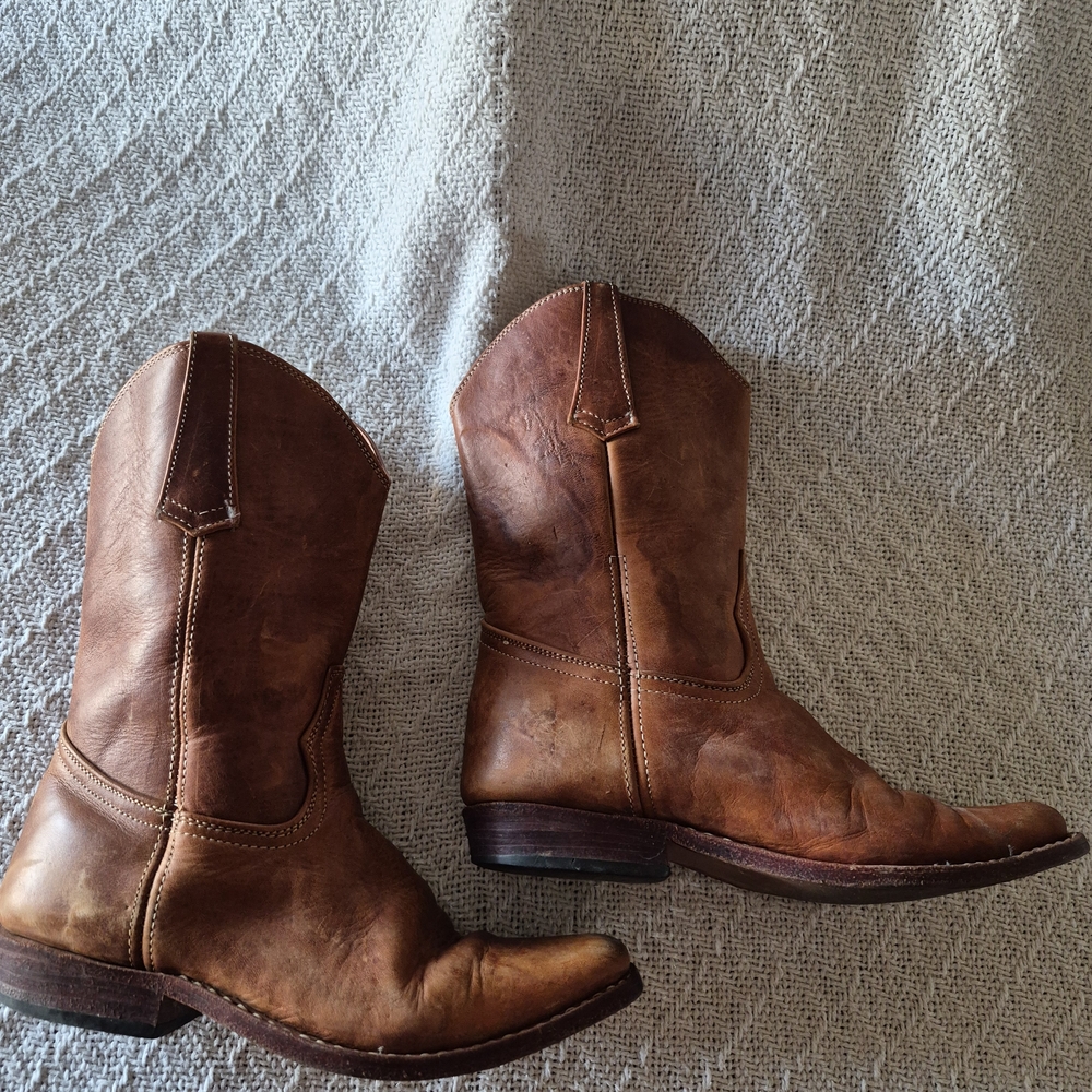 Classic Brown Caramel Leather Kids Cowboy Boots - Picture 11 of 12
